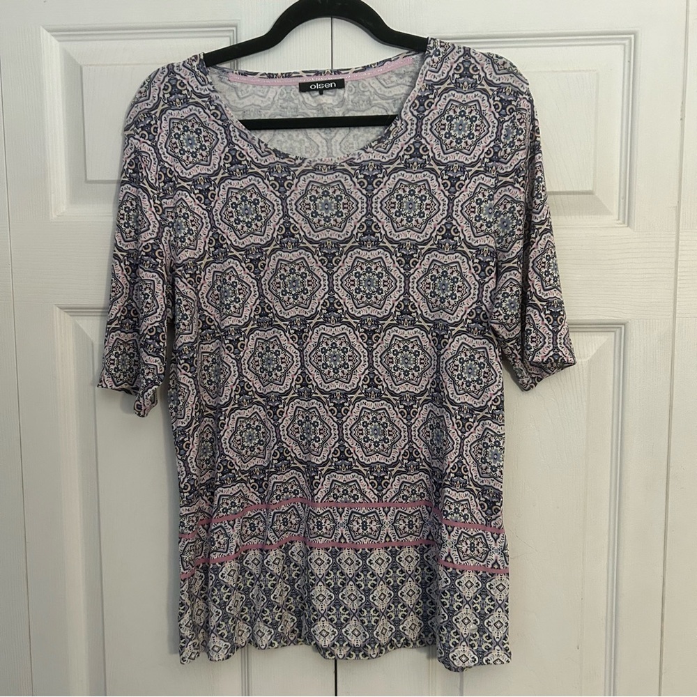 Olsen Bohemian Printed Short Sleeve Top Large